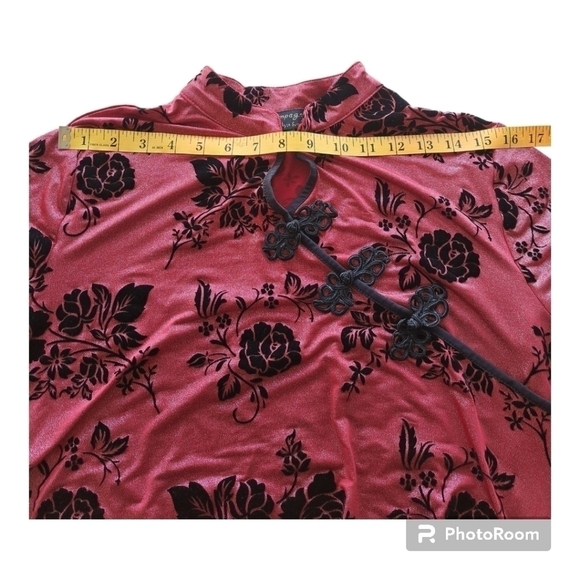 Champagne ! pink blouse with velvet black flowers embroidery details style asian - Picture 11 of 11